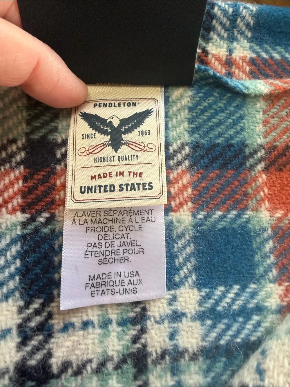 Pendleton Plaid Fringe Throw Blanket - Aqua, White, Blue, Rust
